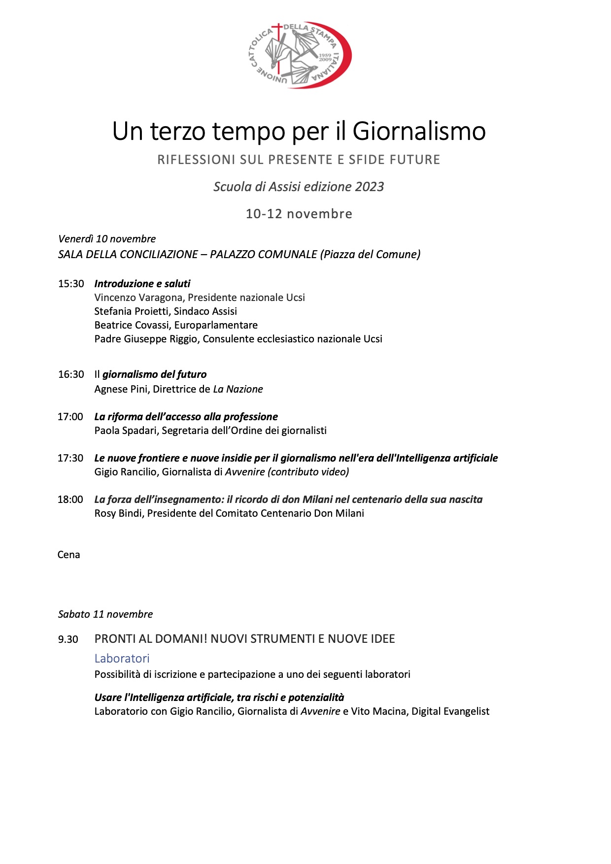 Ucsi Programma Scuola Assisi 2023