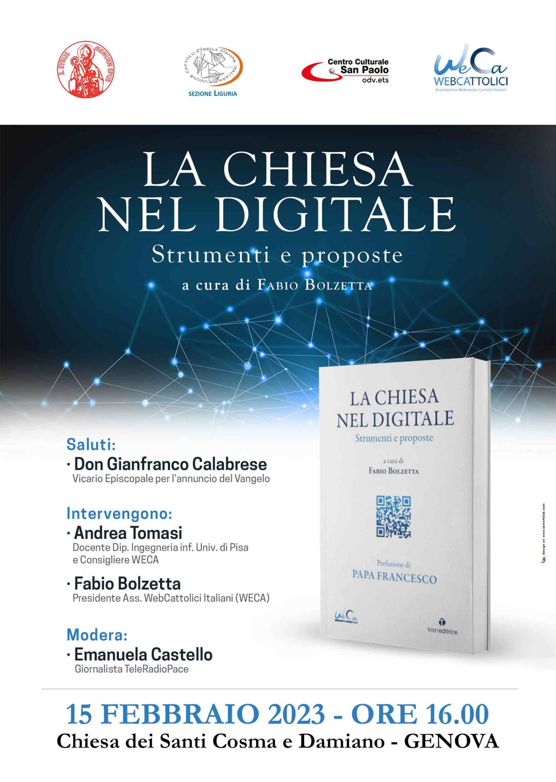 230215Locandina genova lowPresentazione LA CHIESA NEL DIGITALE GENOVA 15 feb 2023